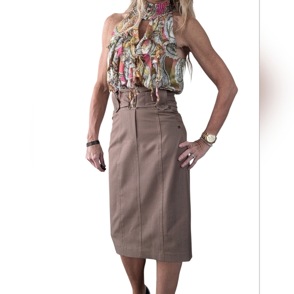 Vintage Cache Contour Silk Blend Halter Keyhole Dress Size 2 Bodycon Midi - Picture 2 of 9